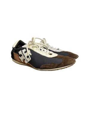 Tory Burch Black & Brown Suede Leather Sneakers 8.5